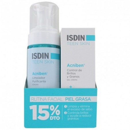 Comprar isdin teen skin acniben pack limpiador purificante + control de brillos y granos