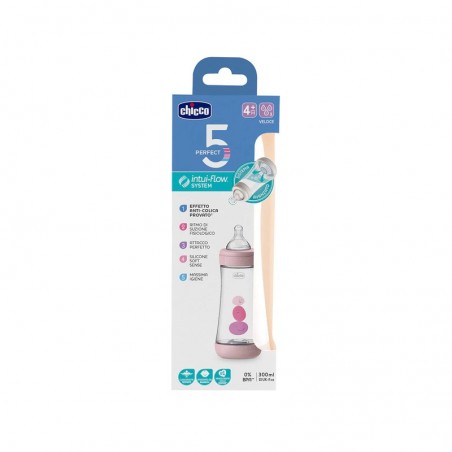 Comprar chicco biberón perfect 5 rosa silicona +4m 300 ml