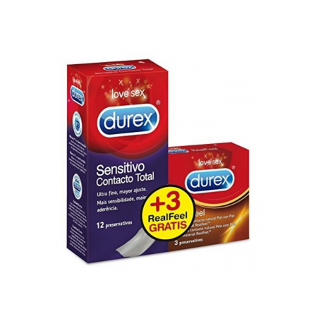 Comprar durex sensitivo contacto total 12 uds + durex real feel 3 uds