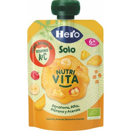 Comprar hero bolsita nutritiva zanahoria, piña, plátano y acerola 100g al mejor precio en Pharmazon, tu farmacia online Comprar hero bolsita nutritiva zanahoria, piña, plátano y acerola 100g