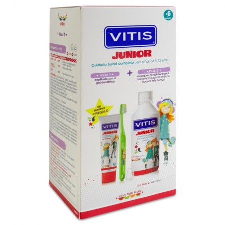 Comprar pack vitis junior gel+cepillo+colutorio a partir de 6años al mejor precio en Pharmazon, tu farmacia online Comprar pack vitis junior gel+cepillo+colutorio a partir de 6años